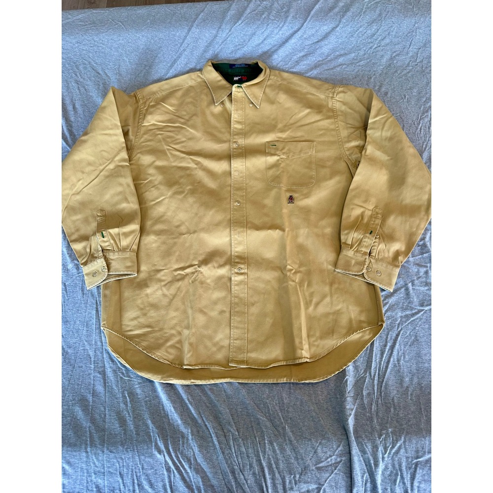 Tommy Hilfiger Mens XXL Khaki Tan Cotton Twill Long Sleeve Button Down Shirt